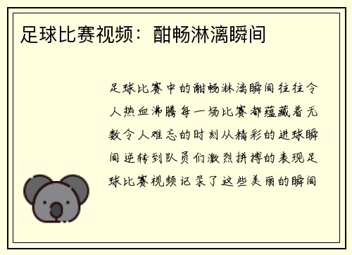 足球比赛视频：酣畅淋漓瞬间