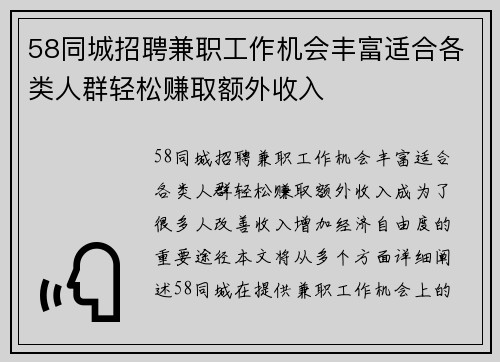 58同城招聘兼职工作机会丰富适合各类人群轻松赚取额外收入