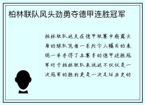 柏林联队风头劲勇夺德甲连胜冠军